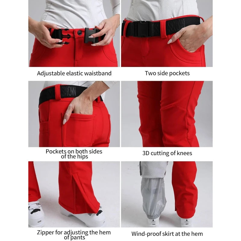 New GSOU SNOW Ski Pants Women Snow Slim Pants Snowboard Pants Waterproof Insulated Windproof Warm Outdoors Winter Sports Hiking
