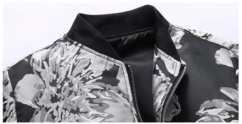 New Men Long Sleeved Baseball Collar Casual Sports Jacket Fashion Male Daily High Street Flower Coats