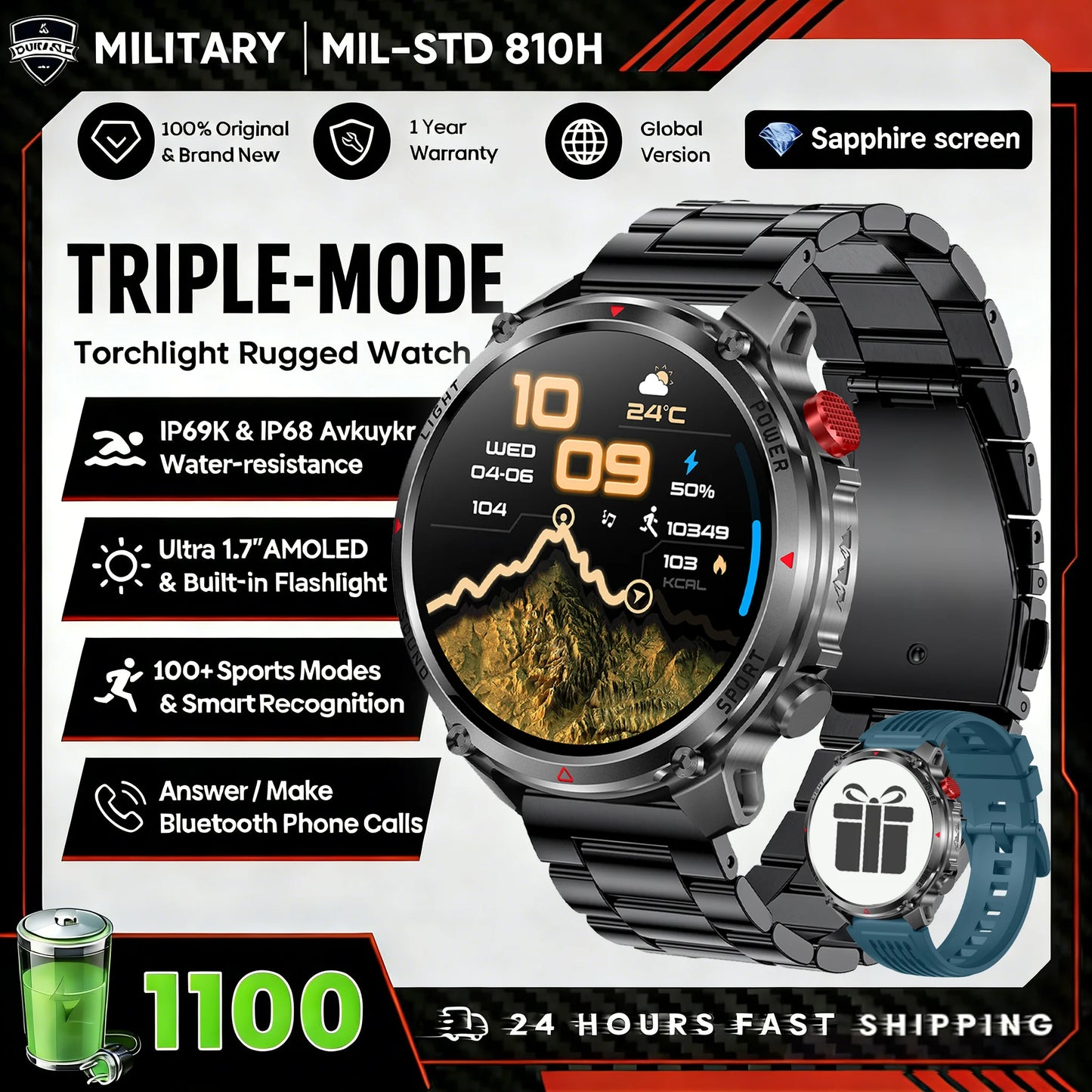New T-Rex3 Ultra 1100mAh Battery Smart Watch GPS Track Compass IP69K Waterproof Sports tracker Outdoors Military Smartwatches
