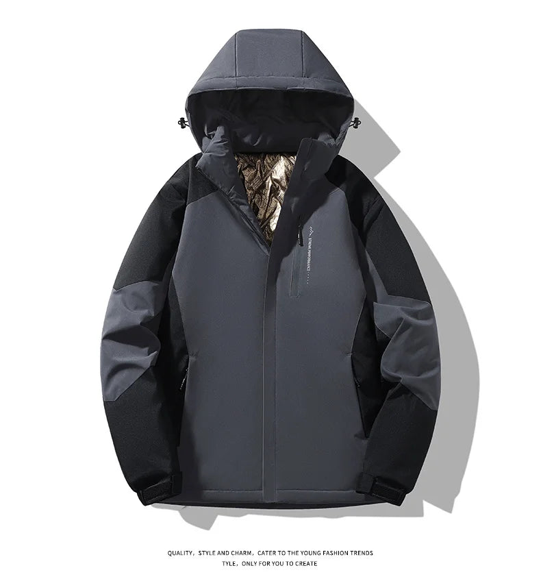 Autumn And Winter Outdoor Graphene Couple Style Lock-Iin And Warm Fashion Casual Simple Contrast Color Hooded Cotton Coat