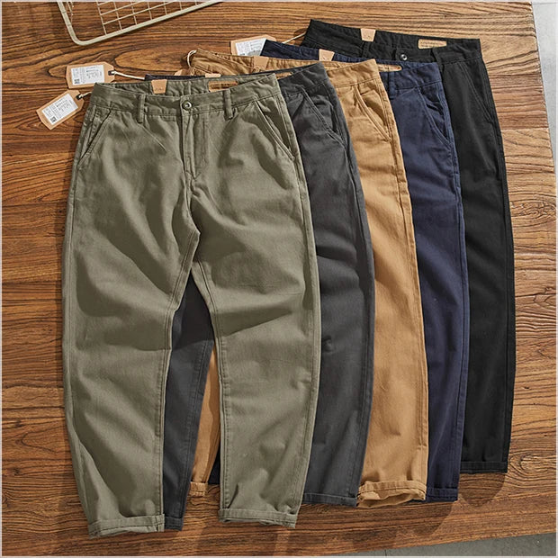 American Retro Workwear Pants Men's Heavyweight Chino Casual Straight Leg Tapered Versatile Cotton Urban Faion Trousers