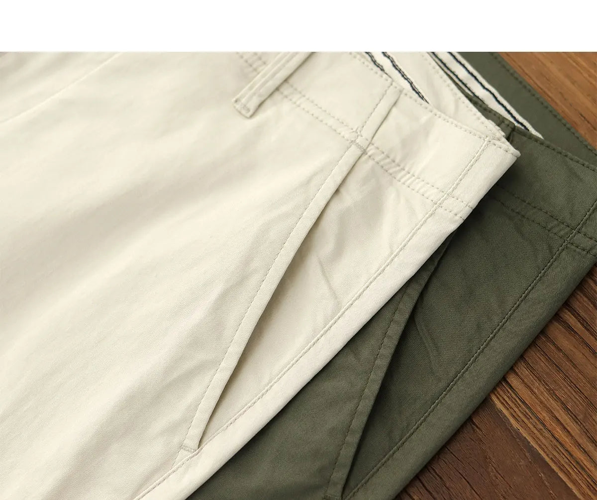 Summer thin straight leg pants American retro Chino simple beige white elastic black casual pants men