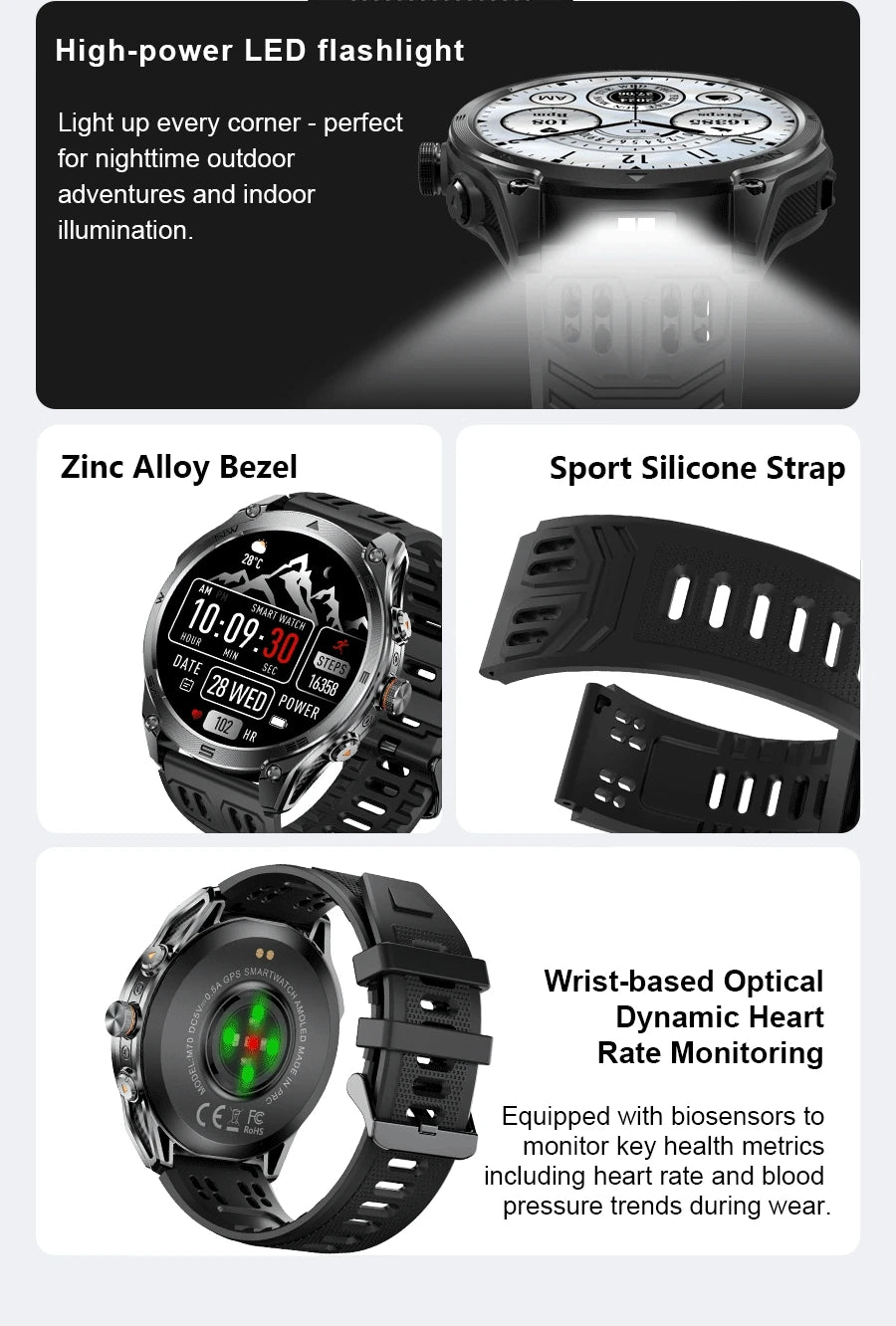 2025 New Military T-Rex 3 Ultra GPS Smart Watch 1000mAh Battery 10ATM Waterproof Compass Flashlight Sports trackr Smartwatch Men
