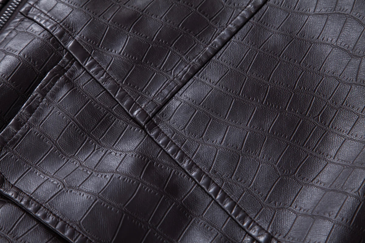 Men's faux crocodile PU leather jacket with vintage lapels