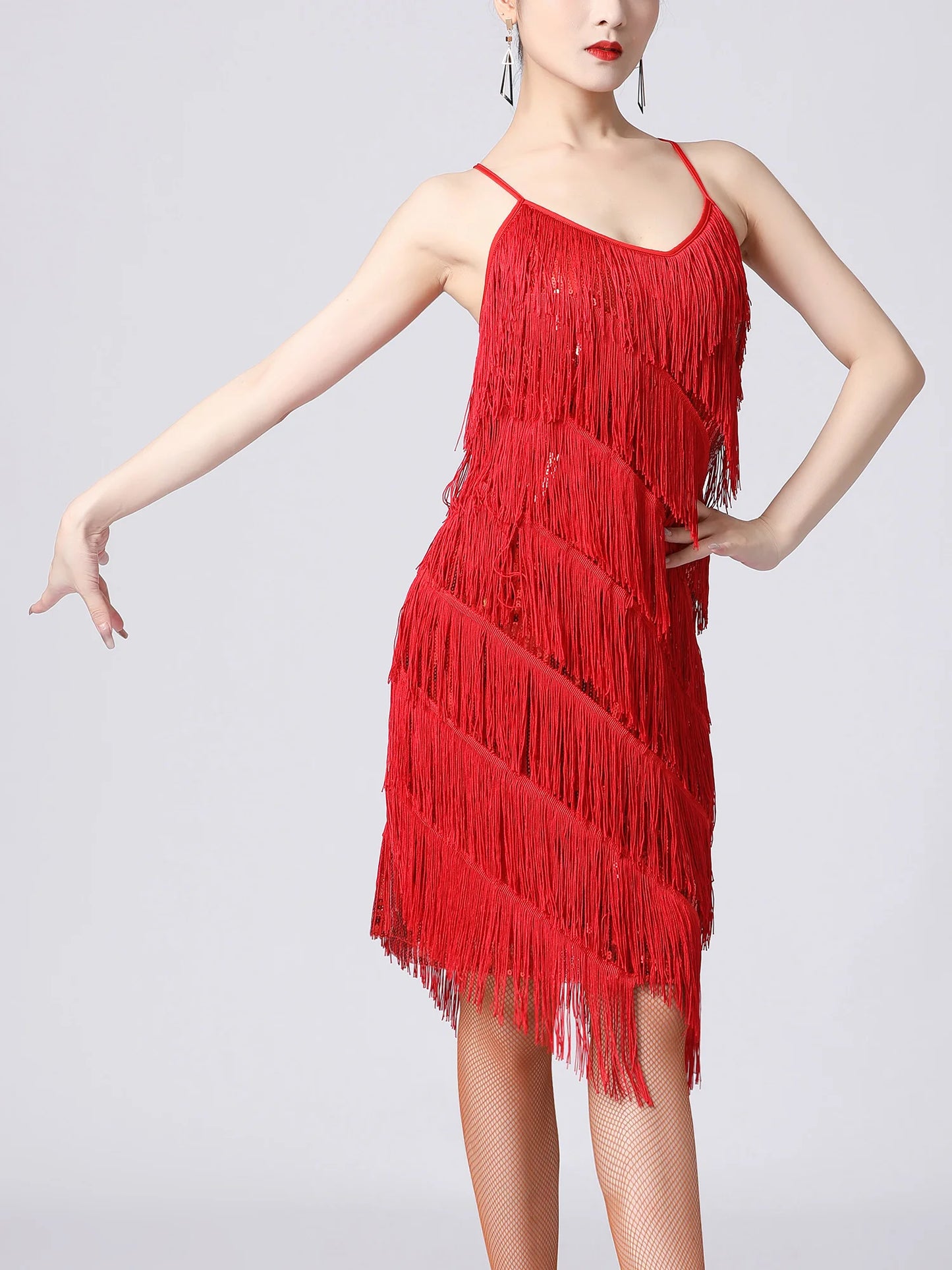 Women Salsa Latin Dance Dress Sequin Tassel Fringe Flapper Dress 1920s Gatsby Cocktail Dress Tango Ballroom Dancing Costume