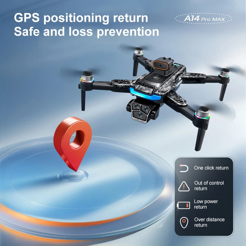 Upgrade A14 Pro Max Drone Aerial 8K HD Dual-Camera 5G WIFI GPS Brushless Motor Optical Flow Obstacle Avoidance RC Drone 10000M