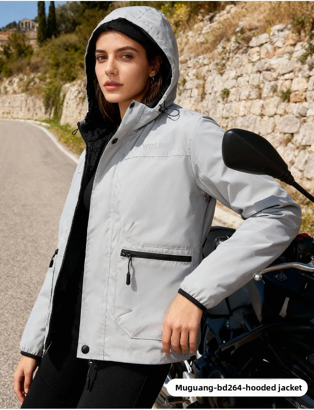 WOSAWE Motorcycle Riding Full Reflective Hooded Jacket, Hiking Night Riding Night Running Charge Carry-on Sports Jacket