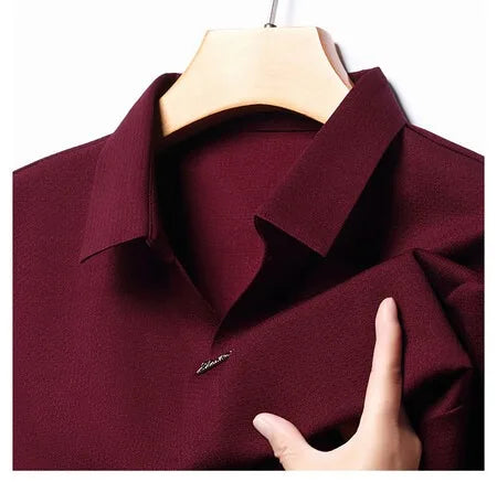 High End Mulberry Silk T-shirts Man Long Sleeve Tops Business Casual Elastic Non-iron Seamless Quality Luxurious Men Polo Shirts