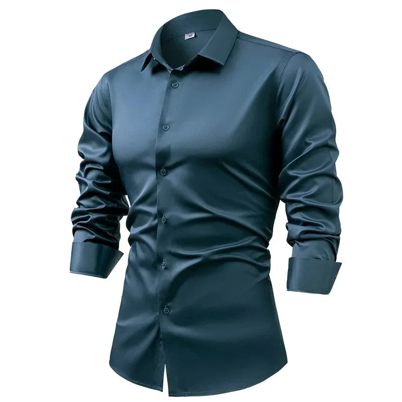 S~6XL satin plus size long sleeve shirt business casual dress shirt non-ironing wrinkle-resistant men's wholesale, men's shirts