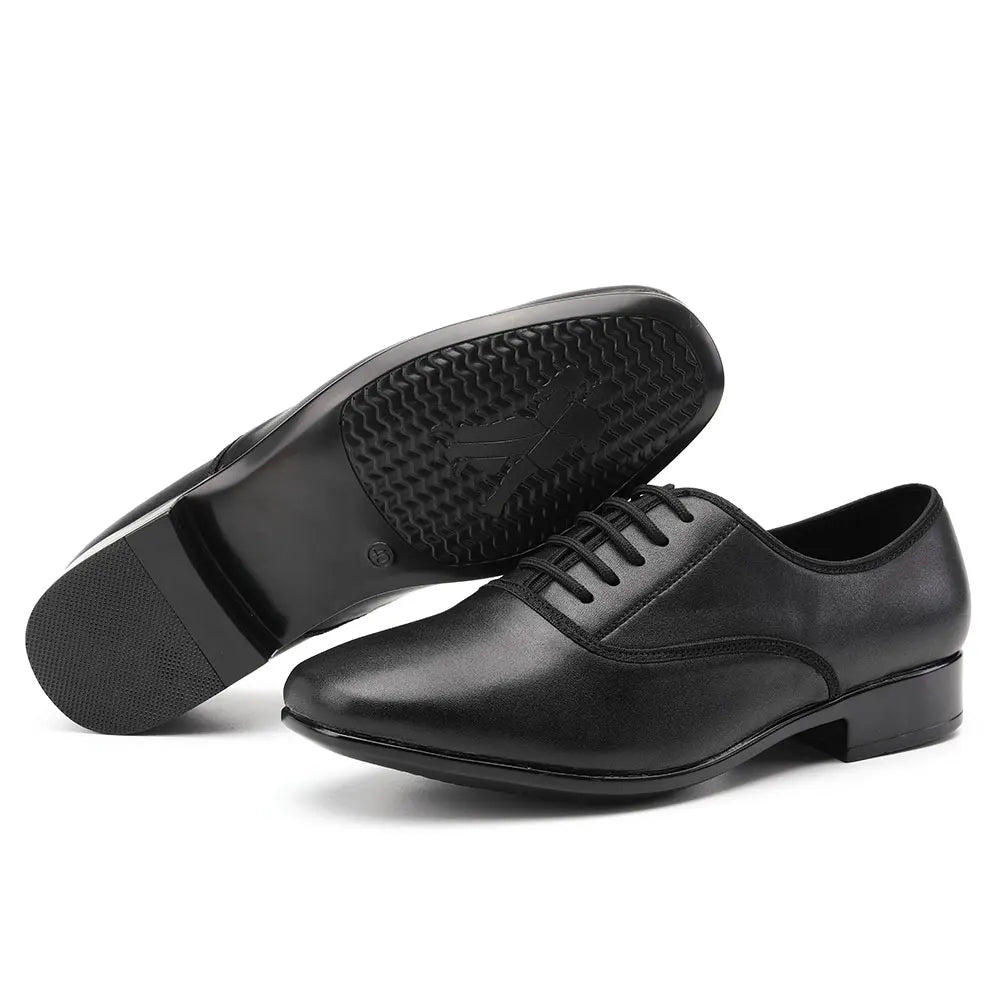 HROYL Ballroom Dance Shoes For Men Bigger Size Tango Latin Dancing Shoes PU/Genuine Leather Dance Shoes Low Heel Latin Shoes