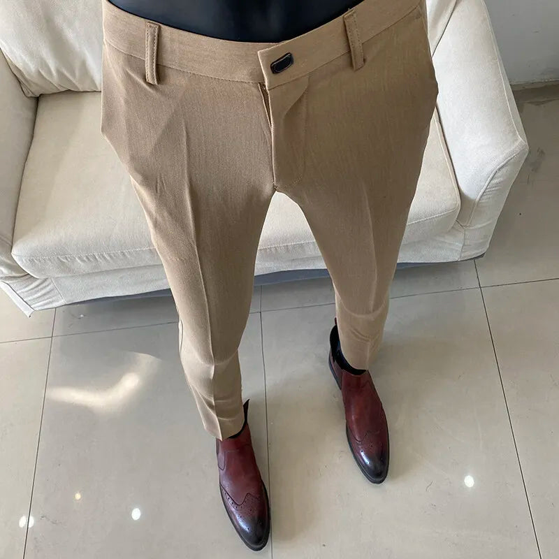 Spring 2025 Mens Casual Slim Fit Dress Pants Streetwear Suit Pants Men High Quality Office Pants All Match ankle Length Trousers