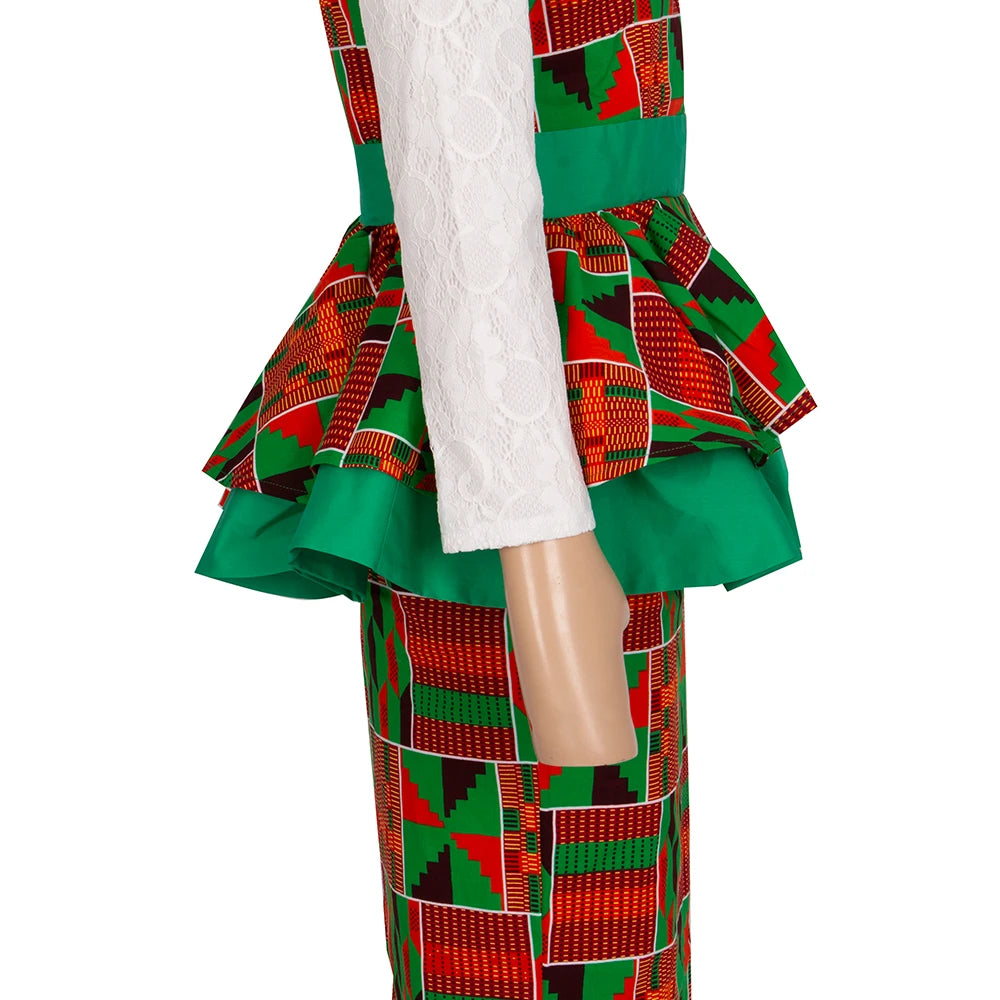 African Skirt Sets Women Suit Long Straight Skirts and Tops with Lace Decoration Bazin Riche Traditional African Clothing WY6195