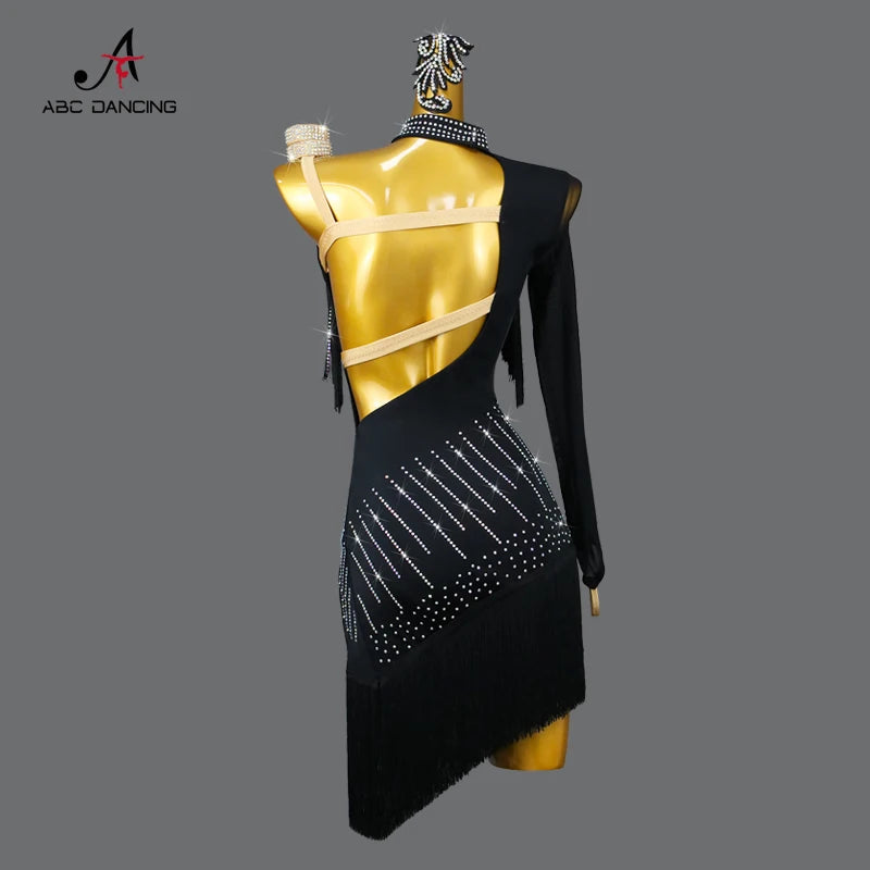 New Black Latin Dance Fringe Dresses Sexy Adult Women Competition Costume Ballroom Skirt Salsa Samba Party Stage Wear Customized