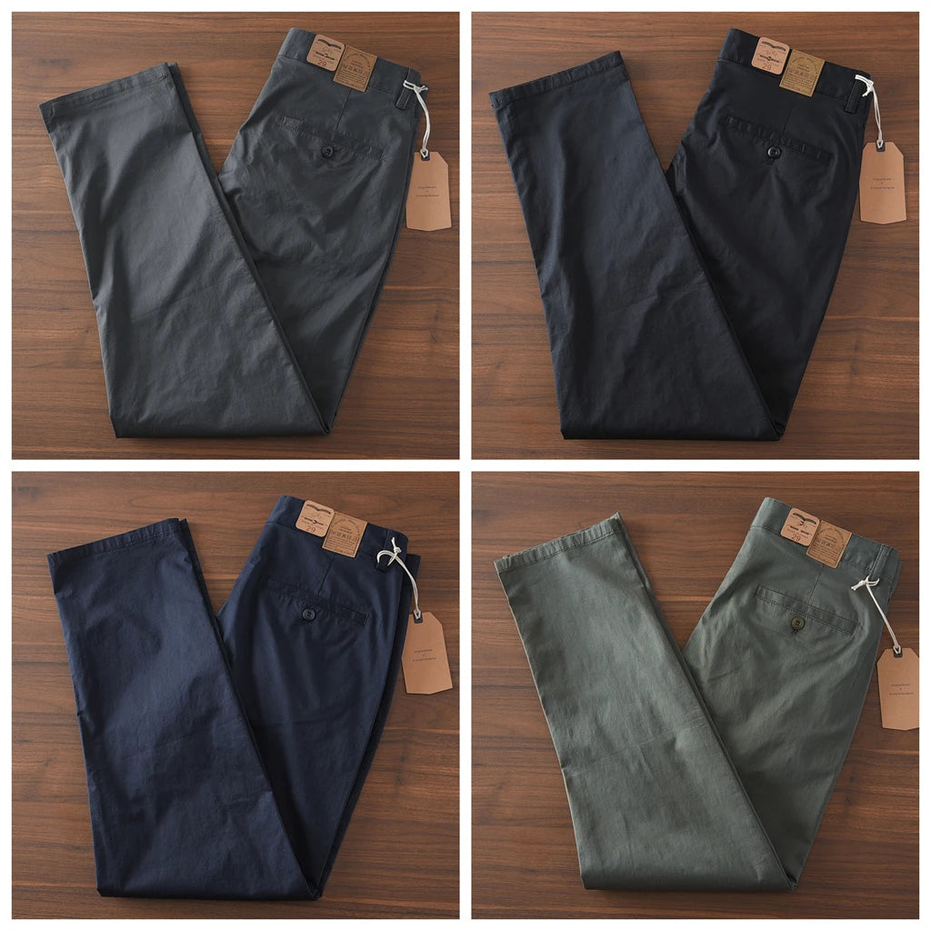 2025 Summer New American Retro Thin Micro Elasticity Casual Pants Men's Simple 97% Cotton Slim CHINO Business Straight Trousers