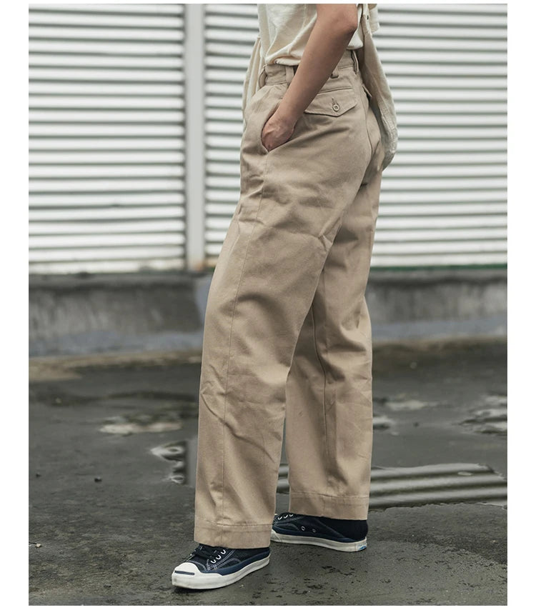 Non Stock French Army M-52 Chino Pants Men's Double Pleated Twill Casual Trousers Straight Leg