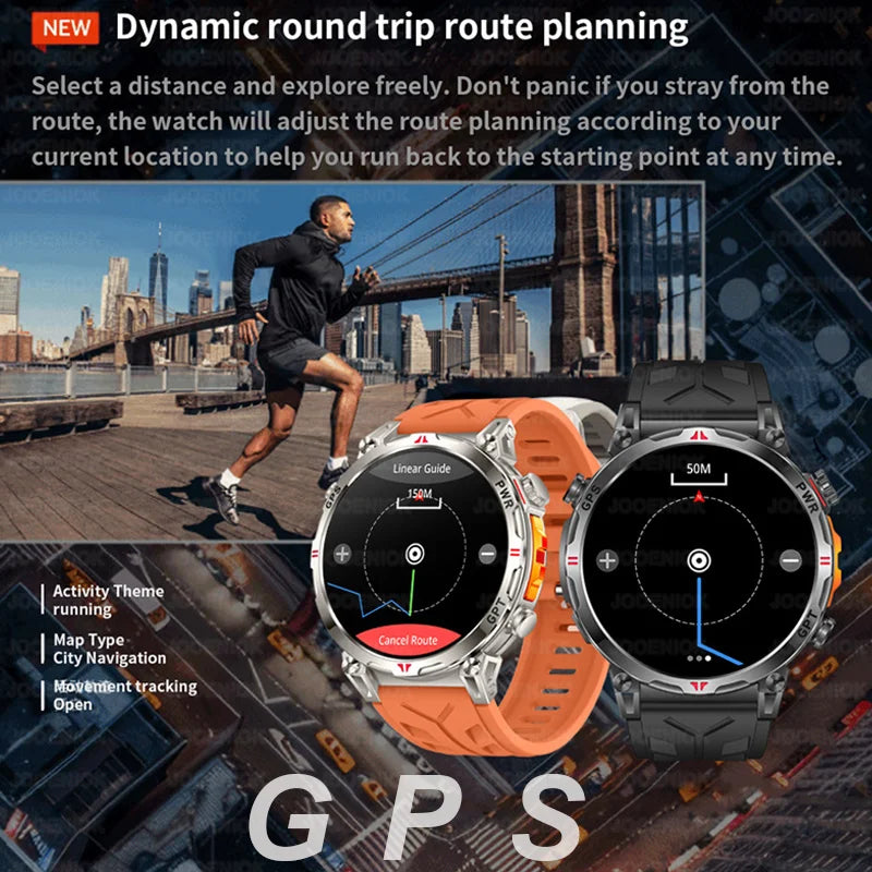 2026 New Outdoor Sports Smartwatch Men GPS Positioning 650mAh HD Call 1.56-inch AMOLED Screen Compass 5ATM Waterproof Watch Man