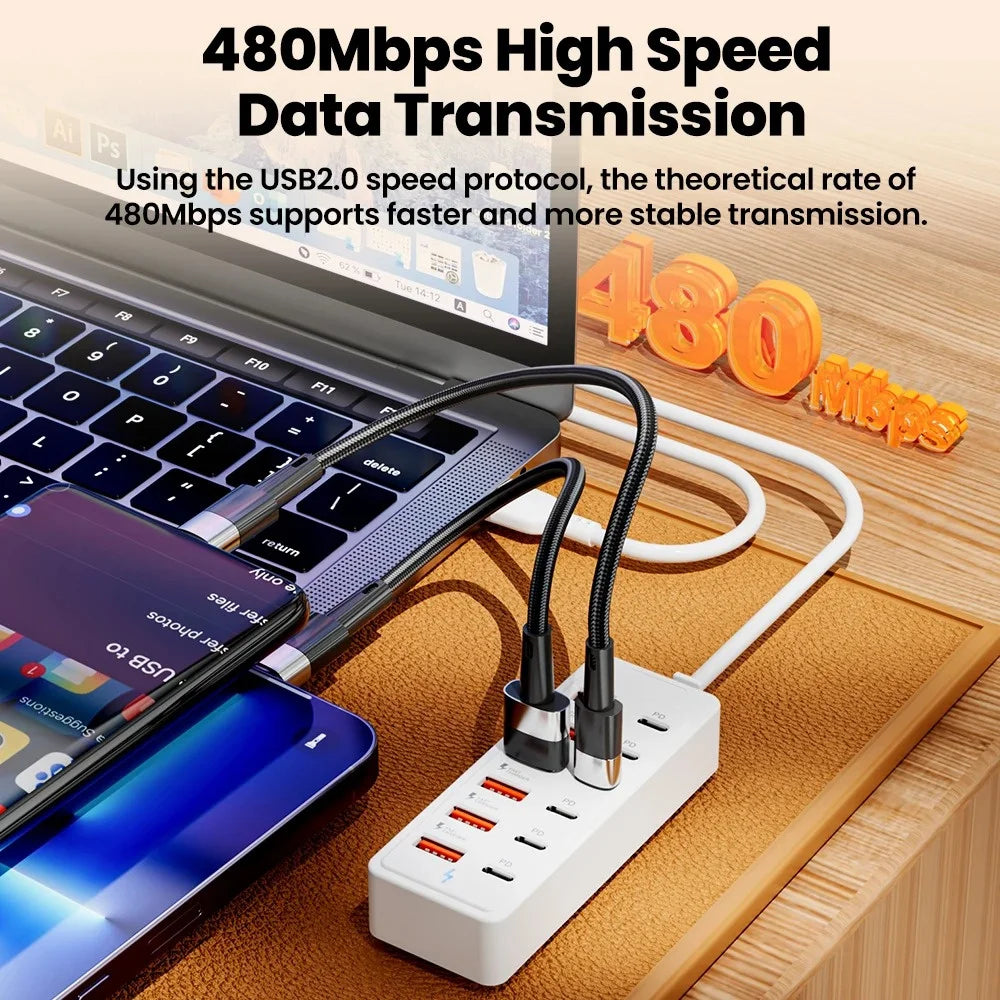 12 in 1 Fast USB Charger Power Strip Desktop Charging Station Fast Charging 1m Cord USB HUB Adapter Socket for Home Office