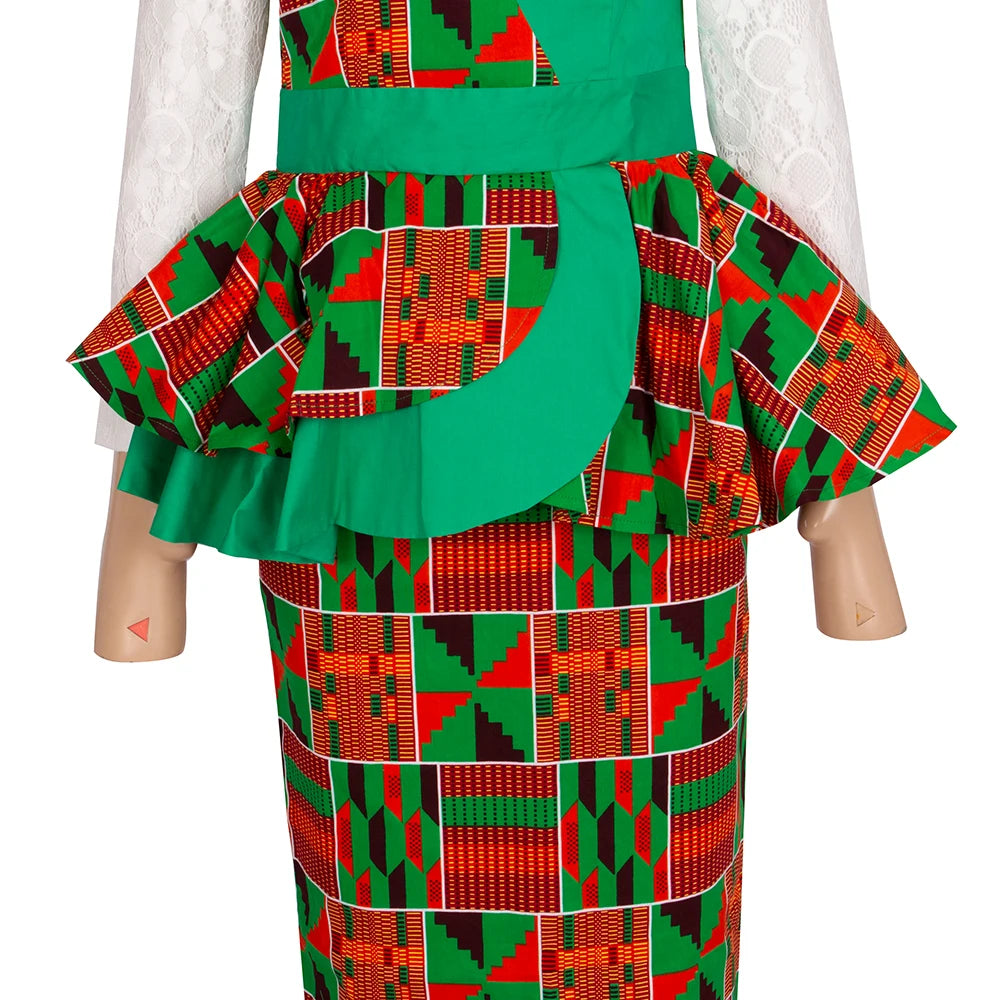 African Skirt Sets Women Suit Long Straight Skirts and Tops with Lace Decoration Bazin Riche Traditional African Clothing WY6195