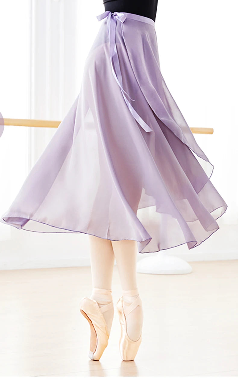 Adults Women Ballet Dance Skirts Long Chiffon Dance Skirts Lyrical Soft Ballet Dress Black Burgundy Translucent Dance Costumes