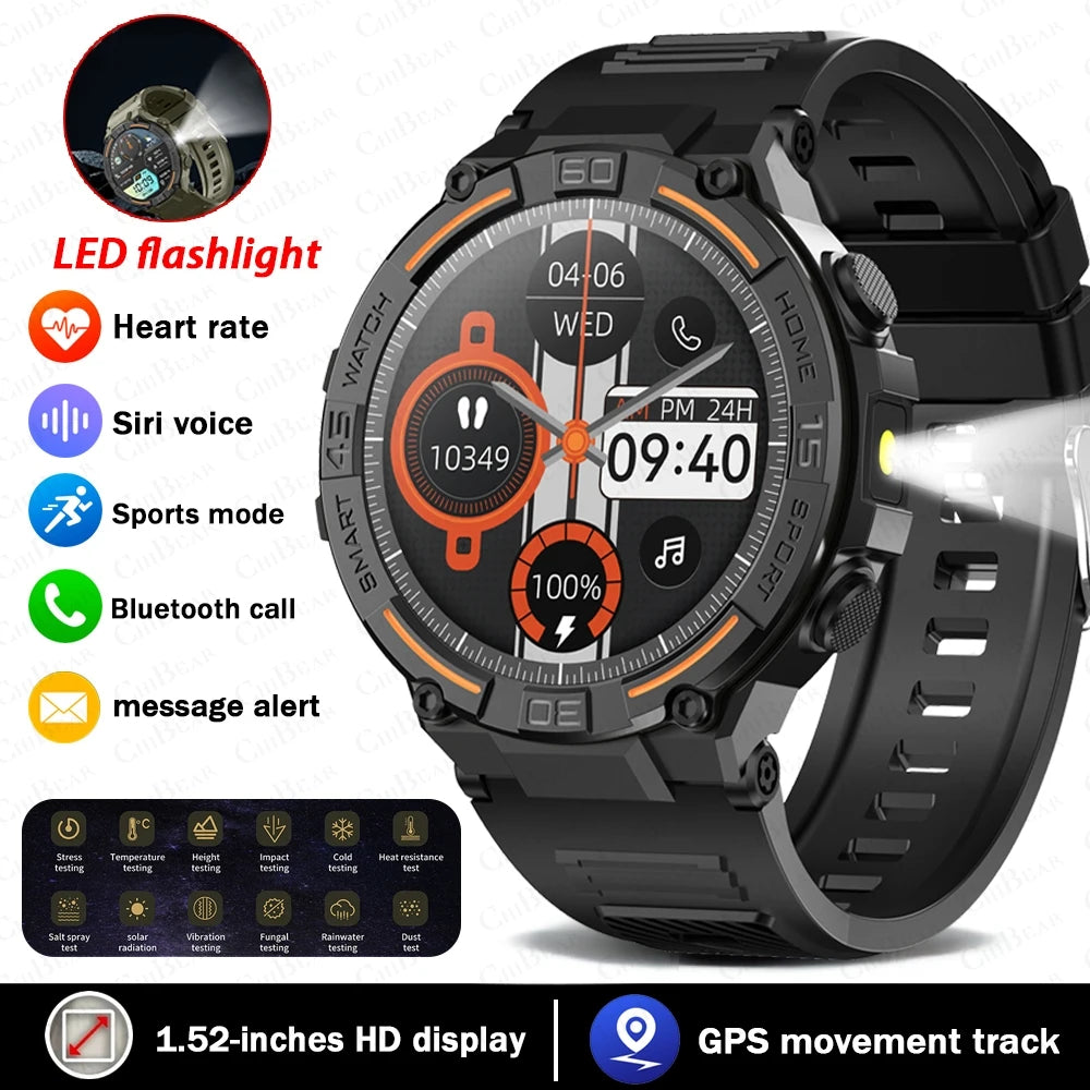 2026 New Military Outdoor Smart Watch GPS 1.52" Ultra HD Display Bluetooth Call Heart Rate IP69K Waterproof AI Smartwatch Men