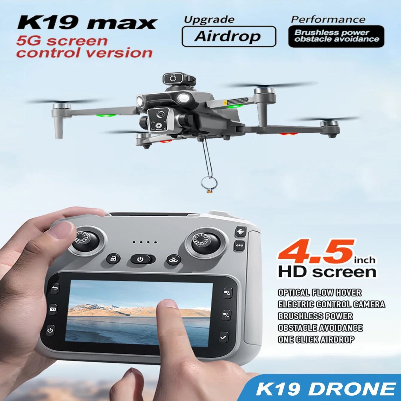 K19 MAX drone GPS return and screen aerial photography aircraft brushless airdrop remote control aircraft quadcopter toy