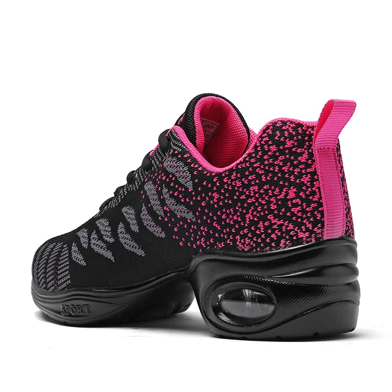Breathable Dance Sneakers Woman Man Black Red Air Mesh Split-sole Square Dance Salsa Dancing Shoes Girls Ladies Sports Shoes