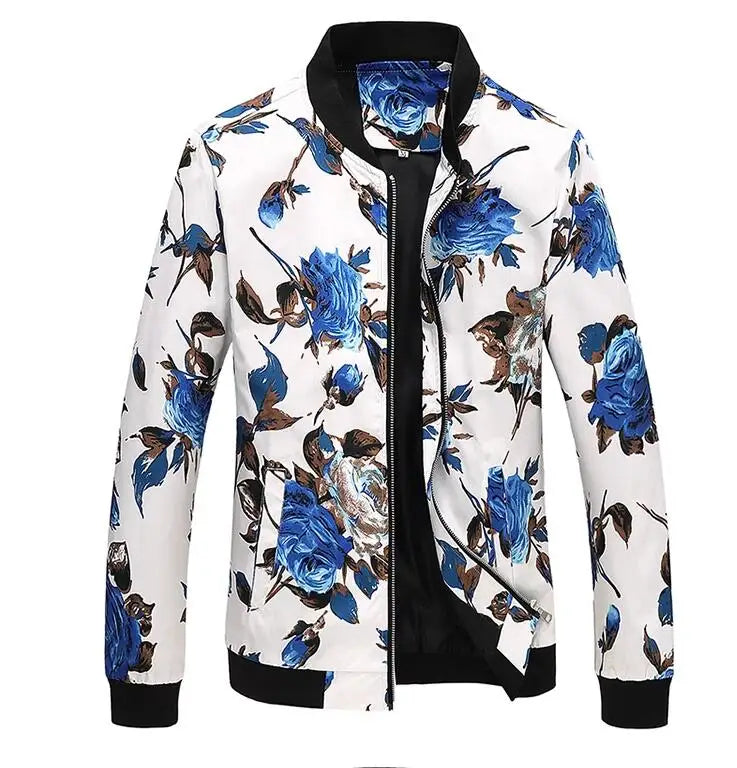New Men Long Sleeved Baseball Collar Casual Sports Jacket Fashion Male Daily High Street Flower Coats