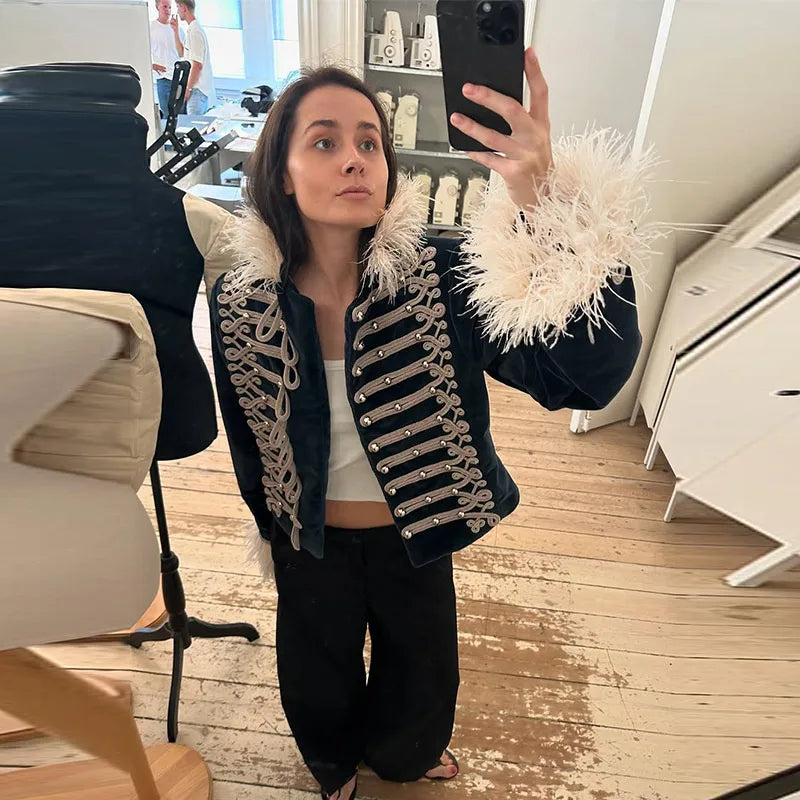 Chic Fur Patchwork Women's Jacket Full Sleeve Single-Breasted O-Neck Loose Lady Jackets 2026 Spring New Female Street Coats New