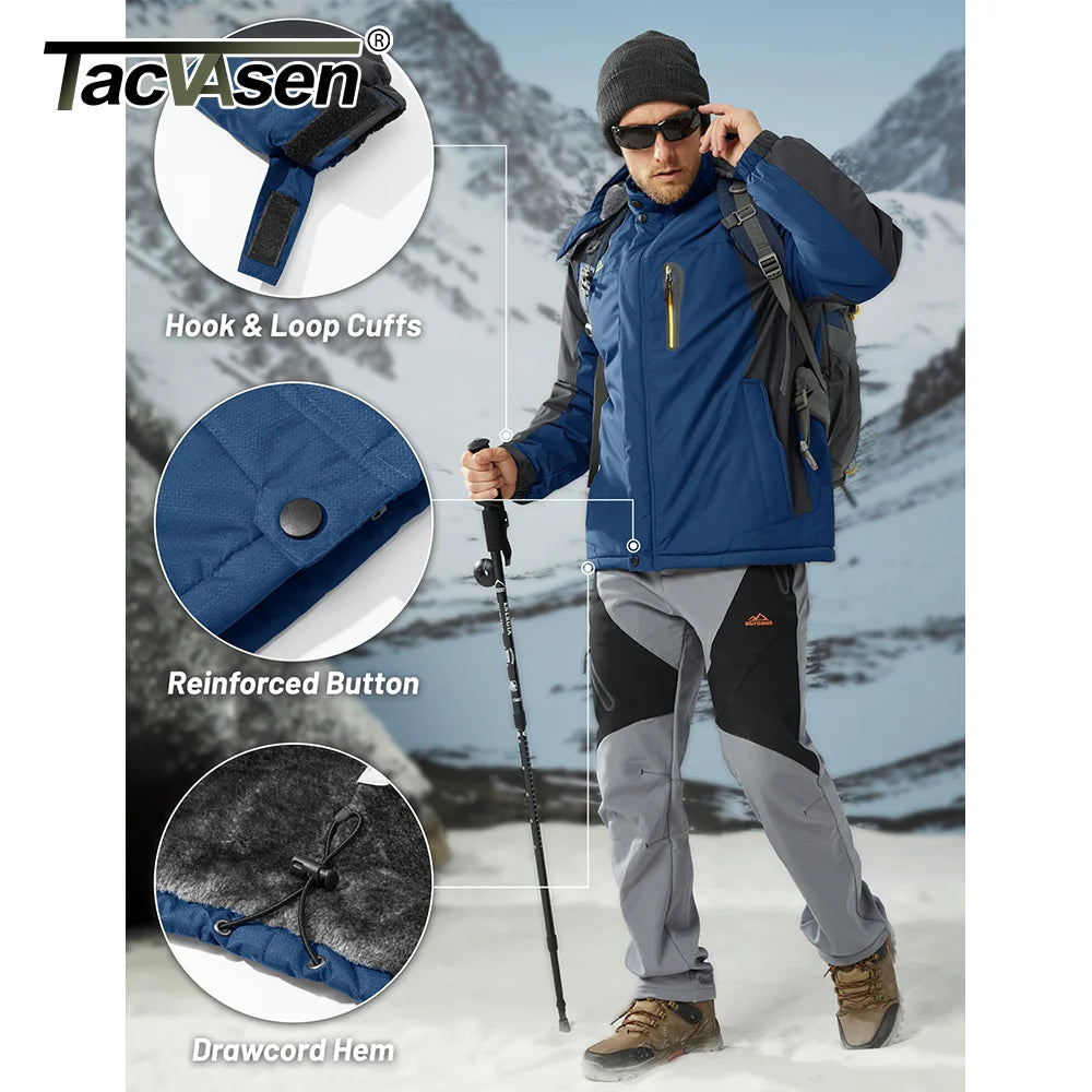 TACVASEN Winter Fleece Lining Jackets Waterproof Mens Ski Snowboard Parka Windproof Removable Hoodie Coats Casual Windbreaker