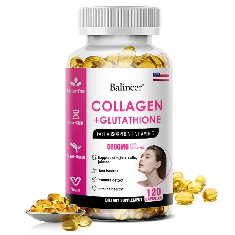 Balincer 5500mg Hydrolyzed Collagen 2200mg Glutathione 1300mg Biotin MSM and Vitamin C B6 B3 Capsule Nutritional Supplement