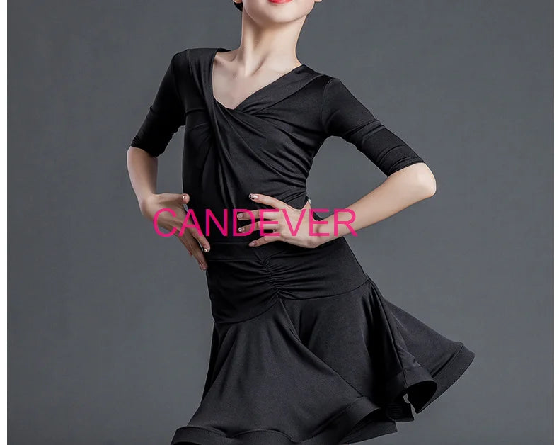 sexy Latin Dance Costume For Girls Ballroom Salsa Tango top Skirts Kids Child lace Leopard Latin Dance Split Dress Leotard Skirt