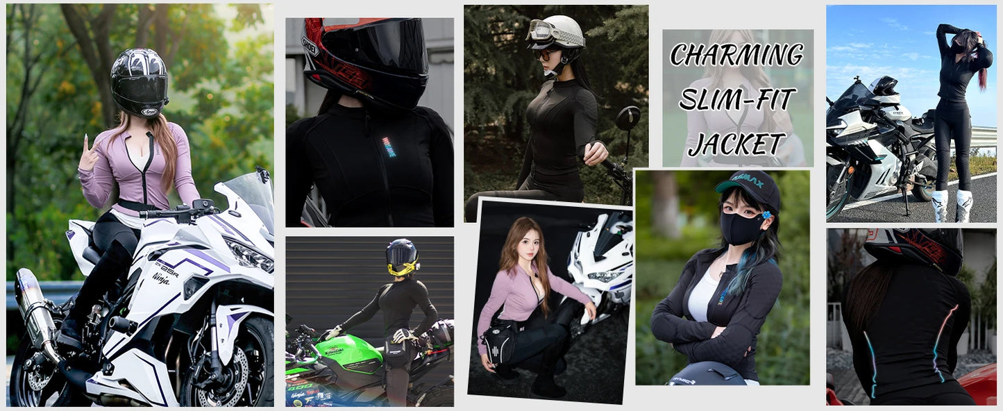 WOSAWE Women Motorcycle Jacket Lady Full Body Armor Set CE Certified Summer Riding Safety Jacket Pants Built-in Protective Pads