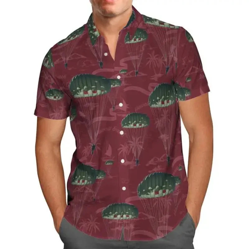 Extra-large streetwear 3d anime green short-sleeved Hawaiian shirt for men, beach summer 5xl for social men