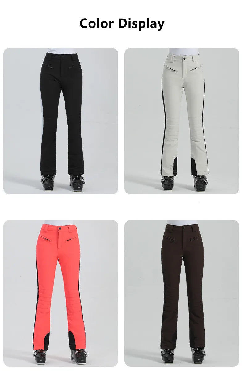 Women Ski Pant Elastic Snowboard Trouser Windproof Waterproof Breathable Thicken Thermal Zipper Snowboard Wear for Winter Sport