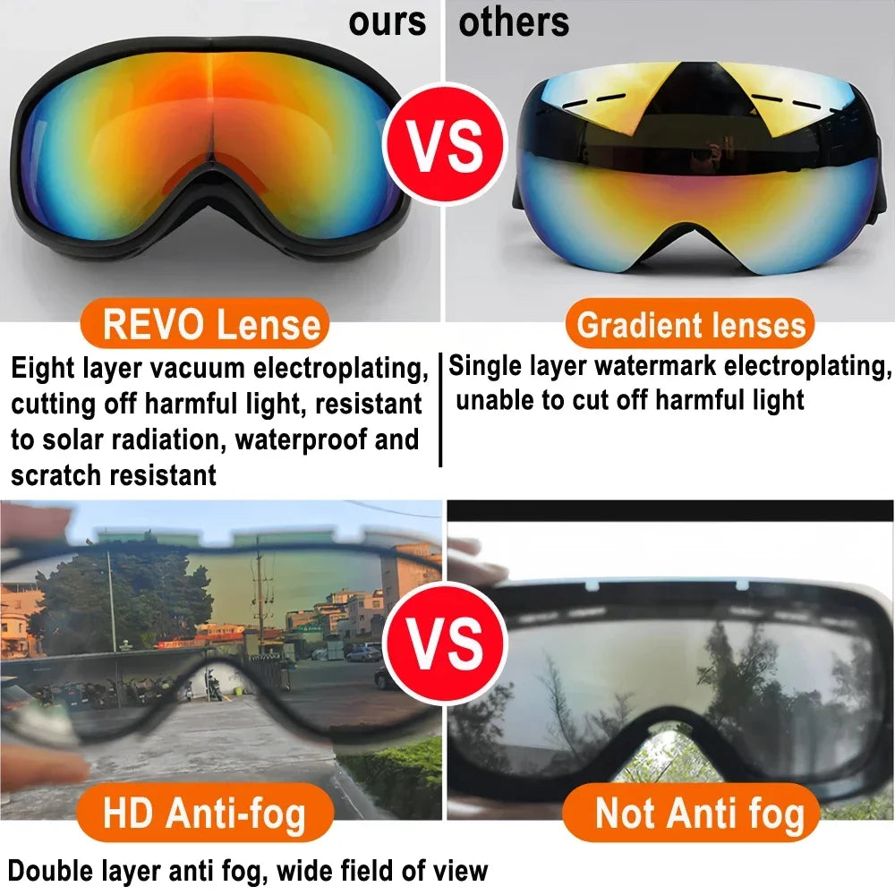BOLLFO Snowboard Goggles Dual Lens Anti-Fog UV400 Ski Goggles for Men Women TPU OTG Skiing Snowmobile Glasses for Adult Youth