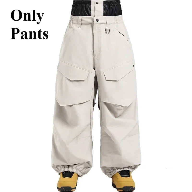 Men Baggy Wear-resistant Skiing Pants Women Insulated Loose Pockets Winter Trousers Outdoor Sports Waterproof Clothes 2025 Warm