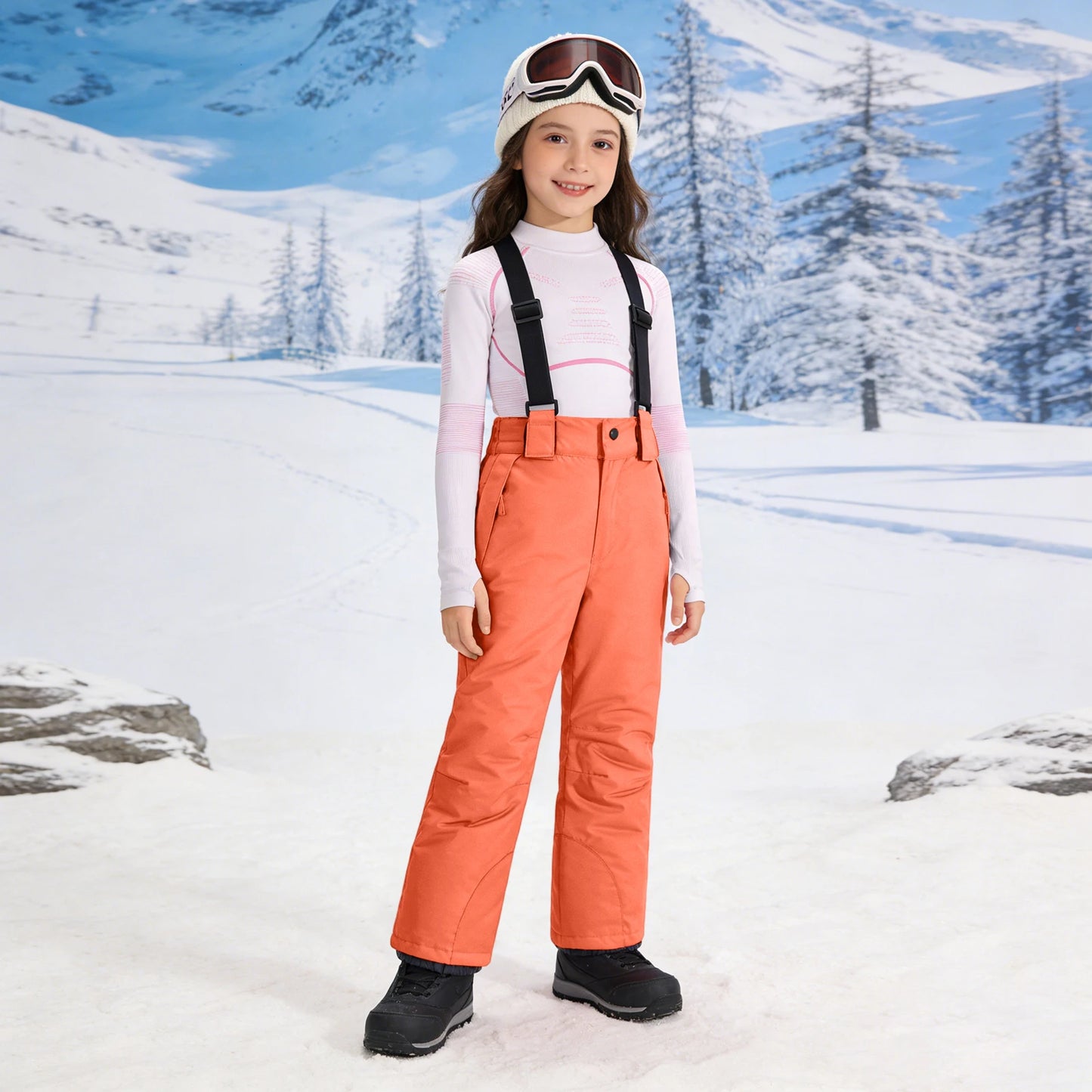 Children's Ski Bib Pants Outdoor Windproof Waterproof Snowboarding Pants Warm Adjustable Shoulder Strap Snow Pants for 6-19years