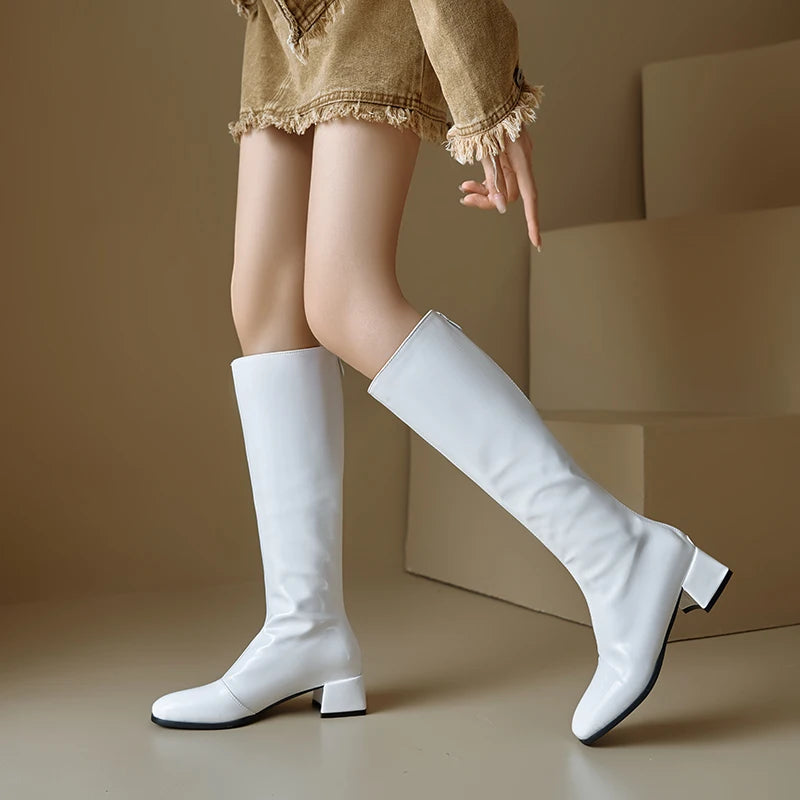 Women's Knee High Boots Winter Shoes 2025 Gold Silver Low Heeled Long Boot Ladies Party Footwear Shoes Large Size 45 Waterproof