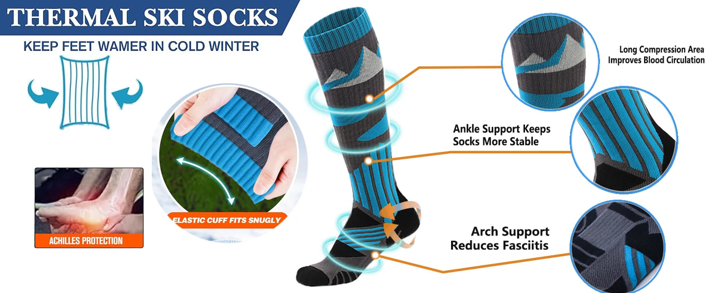 YANBIGUO 2 Pairs Thicken Ski Socks,Thermal Warm Winter Knee-High Snowboarding Skiing Sock for Hiking,Cycling,Snow,Snowboarding