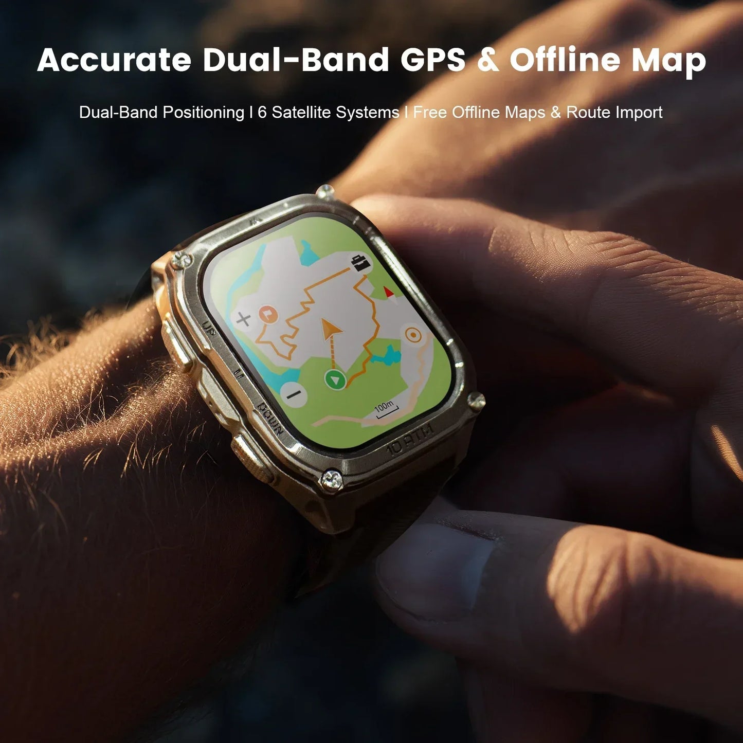 KOSPET Tank M4 Smart Watch for Men Stainless Steel 6-Sat GPS Offline Maps 100M Waterproof 24/7 Health Monitor for Android iOS