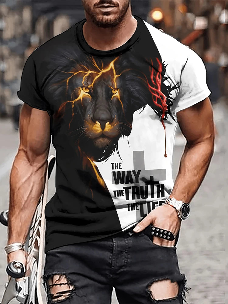 Cool Lion 3D Printed Men's T-shirt Summer Outdoor Sports Men's Top Daily Urban Fashion Short Sleeve Street Casual Men's T-shirt