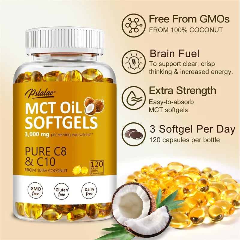 MCT Oil Softgels - Supports Energy and Mental Clarity, Fat Burning, Appetite Suppressant, Improves Digestion