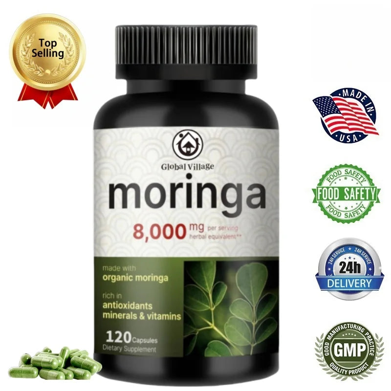 Moringa Capsules 8000mg Per Serving, 120 Capsules || 4 Month Supply, Made With Moringa Powder Organic || Green Superf