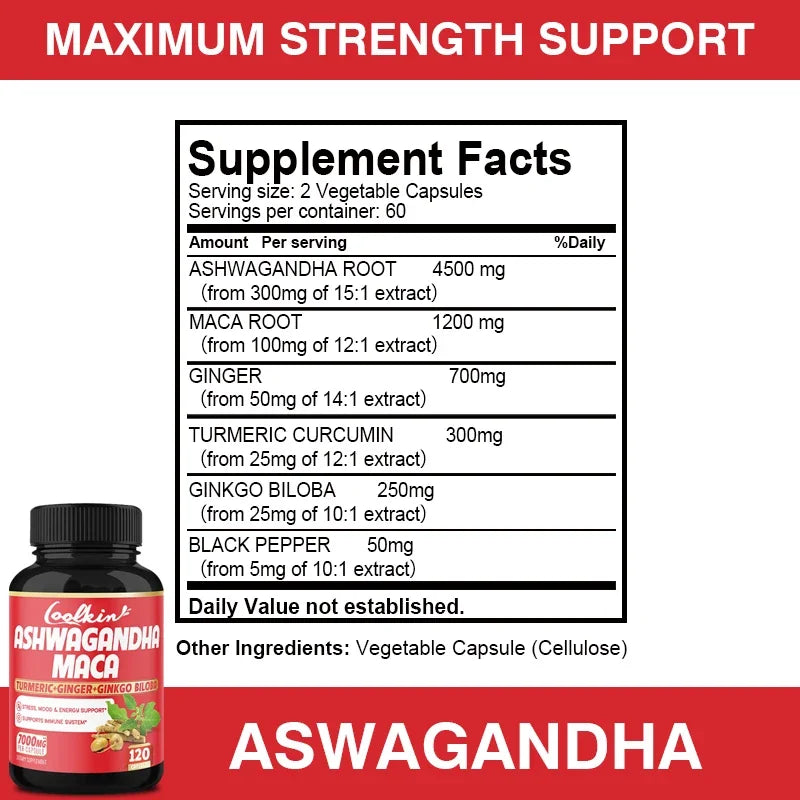 Ashwagandha and Maca Supplements - Male Supplements, Stamina & endurance, Supports Reproductive Health