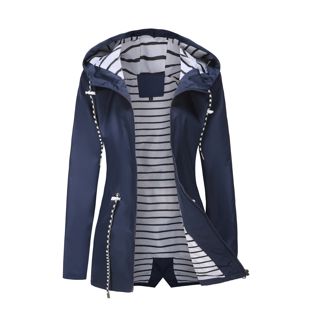 Red Waterproof Hooded Jacket, Women Fashion Casual Coat, Waist Drawstring Tie Zipper Switch Blue Green Yellow Black Windbreaker