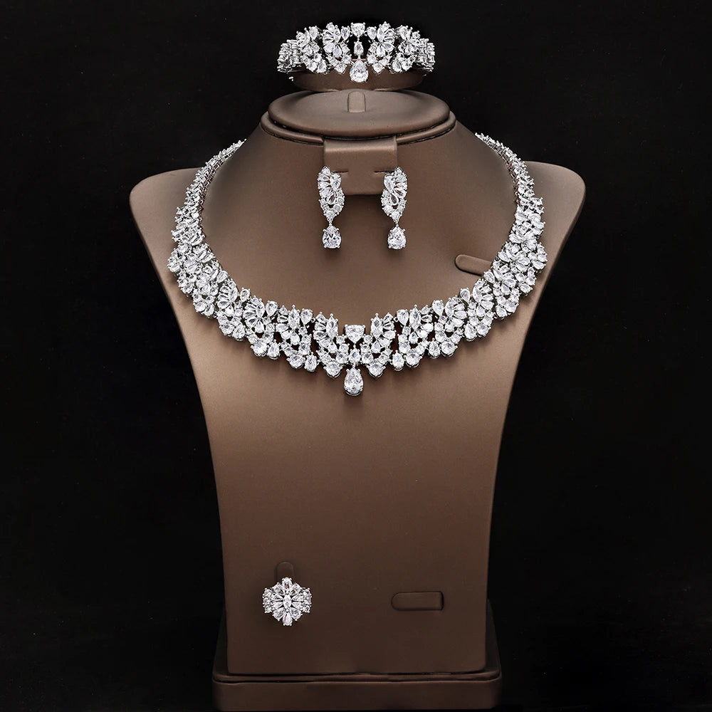Luxury 4 Pieces Necklace Earrings Set Big Colorful CZ Zircon Wedding Bridal Jewelry Set Dubai Women Gift