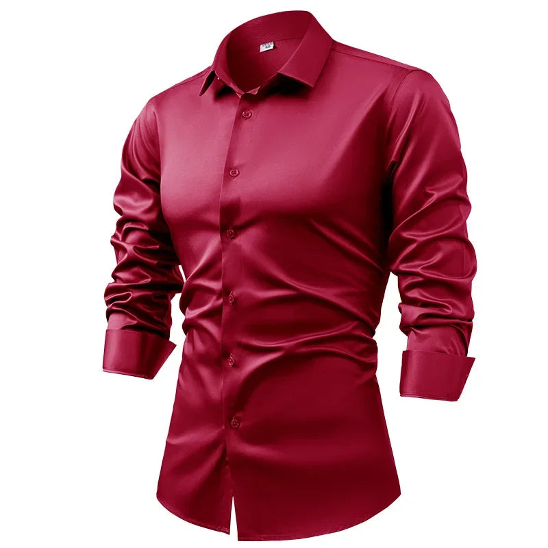 S~6XL satin plus size long sleeve shirt business casual dress shirt non-ironing wrinkle-resistant men's wholesale, men's shirts