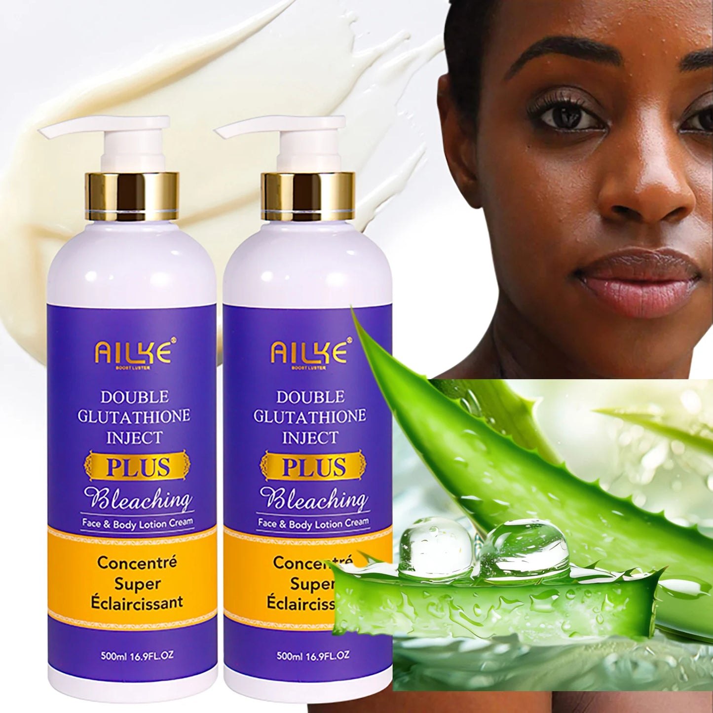 AILKE Double Glutathione Whitening Set For All Skin Types, Reduce Dark Spots, Melanin, Freckles, Chloasma, Even Skin Tone