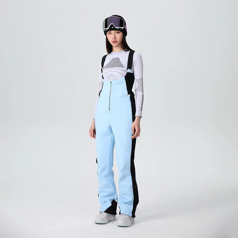 25-26 New Women's Ski Bibi Pants Waterproof Windproof Stretchy Anti-wear Solid Zipper Slim Resilient Outdoor Warm in Winter