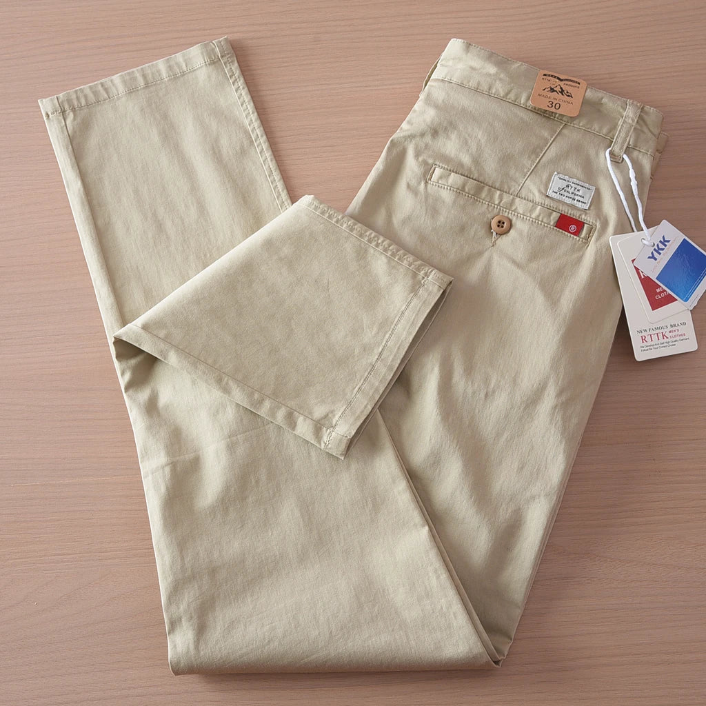 2025 Summer New American Retro Thin Micro Elasticity Casual Pants Men's Simple 97% Cotton Slim CHINO Business Straight Trousers